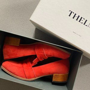 Thelma / J. Crew suede heeled loafers, size 8.5